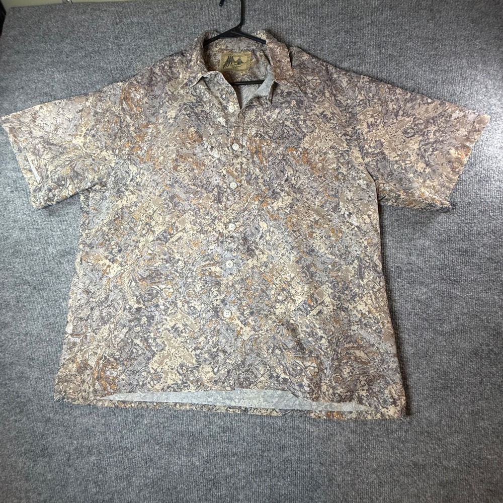 Fulton Street ShirtWorks Mens Short Sleeve Button Down Shirt Abstract Tan Grey